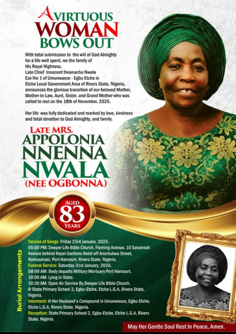 Late Mrs. Appolonia Nnenna Nwala Laid To Rest, Saturday 31st January, 2026